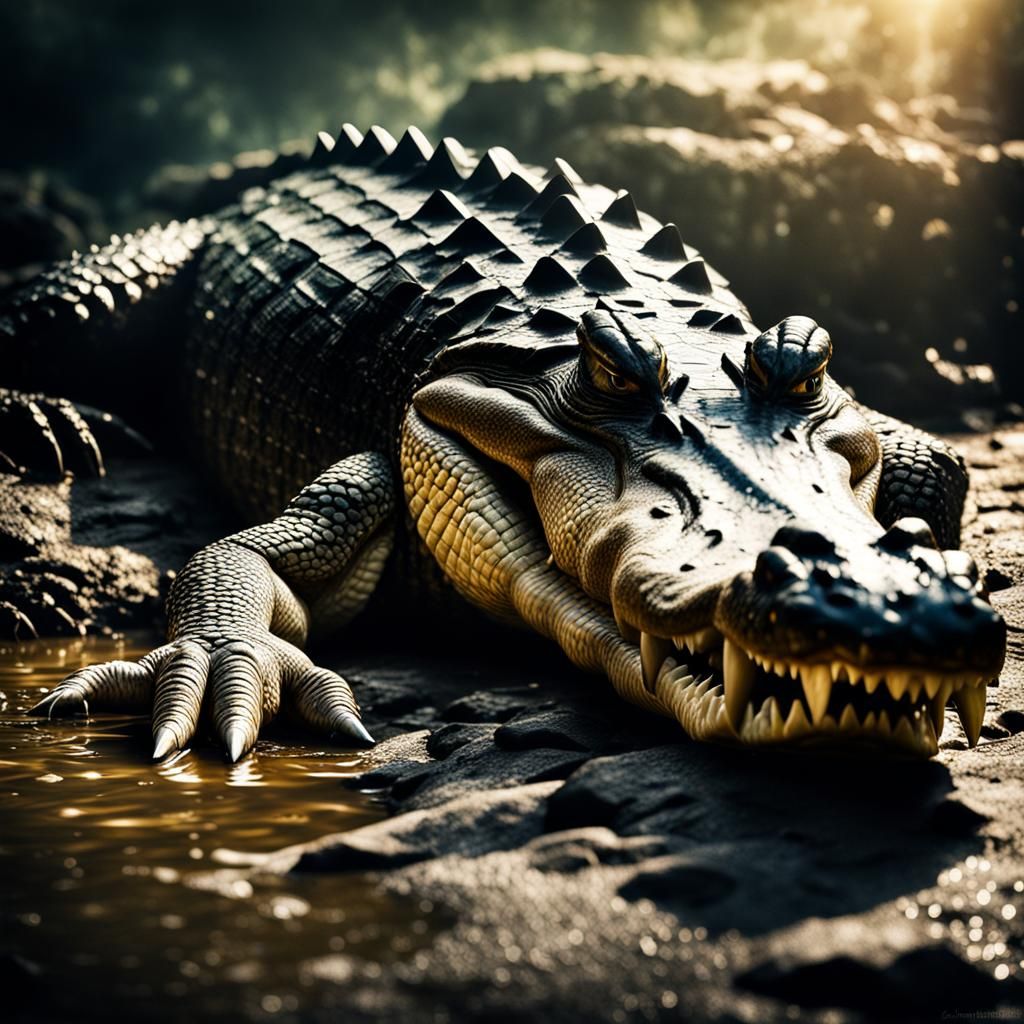 Crocodile Eating Crocodile in Hyperrealistic Style