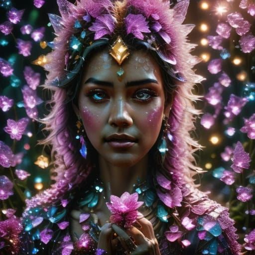 Purple Crystal on Pink Pillow in Oil Painting Style