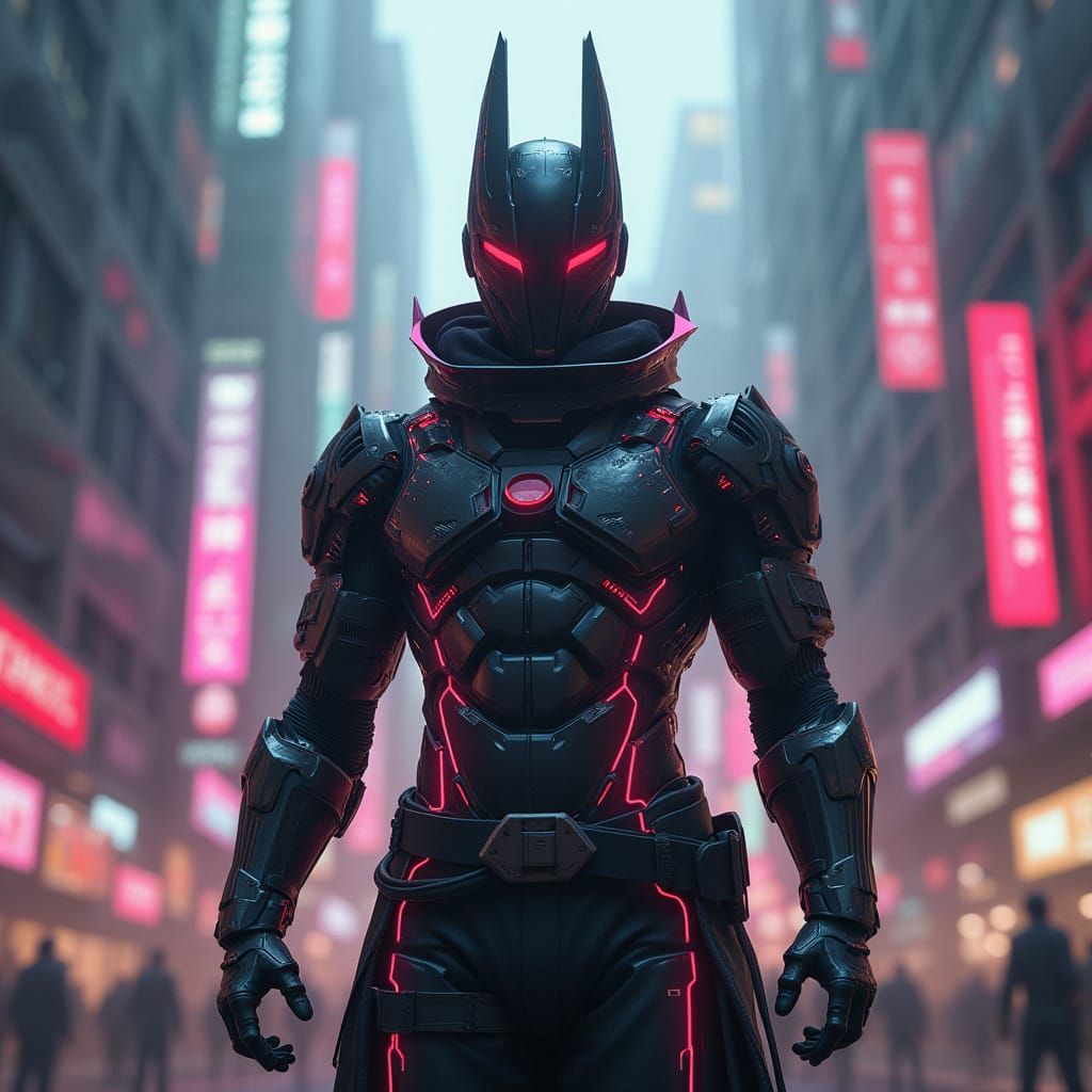 Futuristic Warrior in Dystopian Cityscape