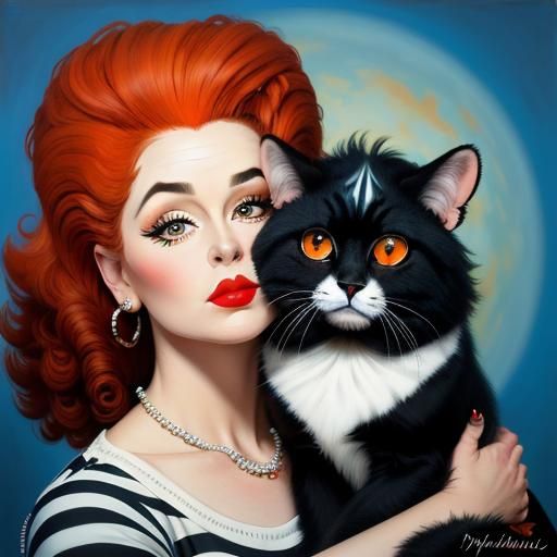 Tuxedo the pet cat woman