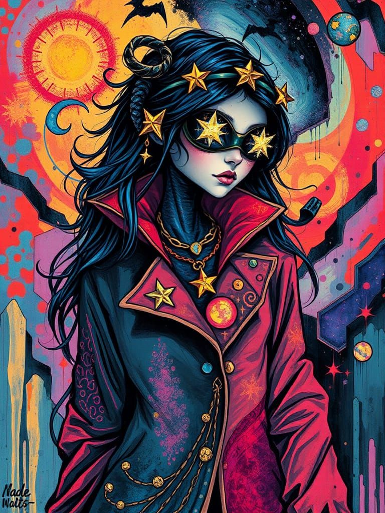 Iridescent Cosmic Entity in Retro-Futuristic Illustration