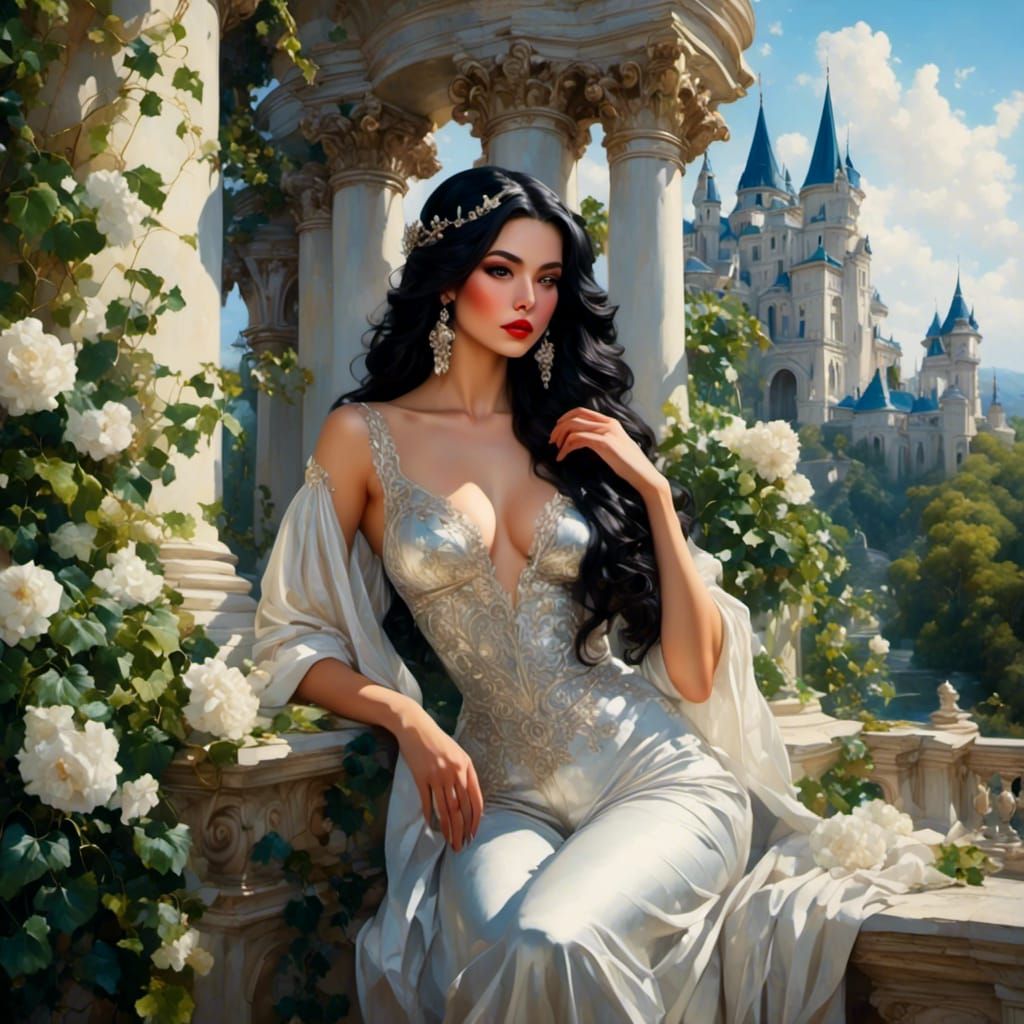 Black-Haired Princess in a Fantasy Castle