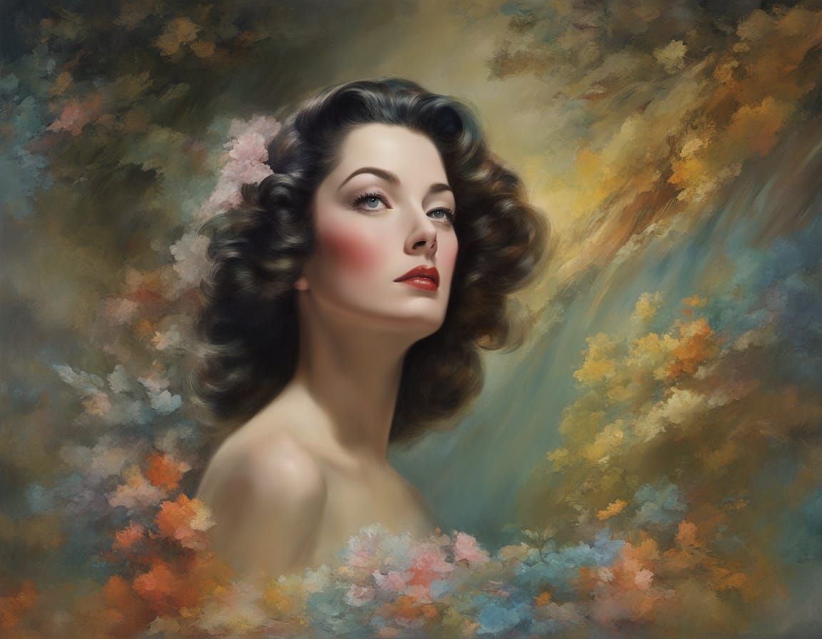 Rosalind Russell Portrait in Impasto Chalk Art Style