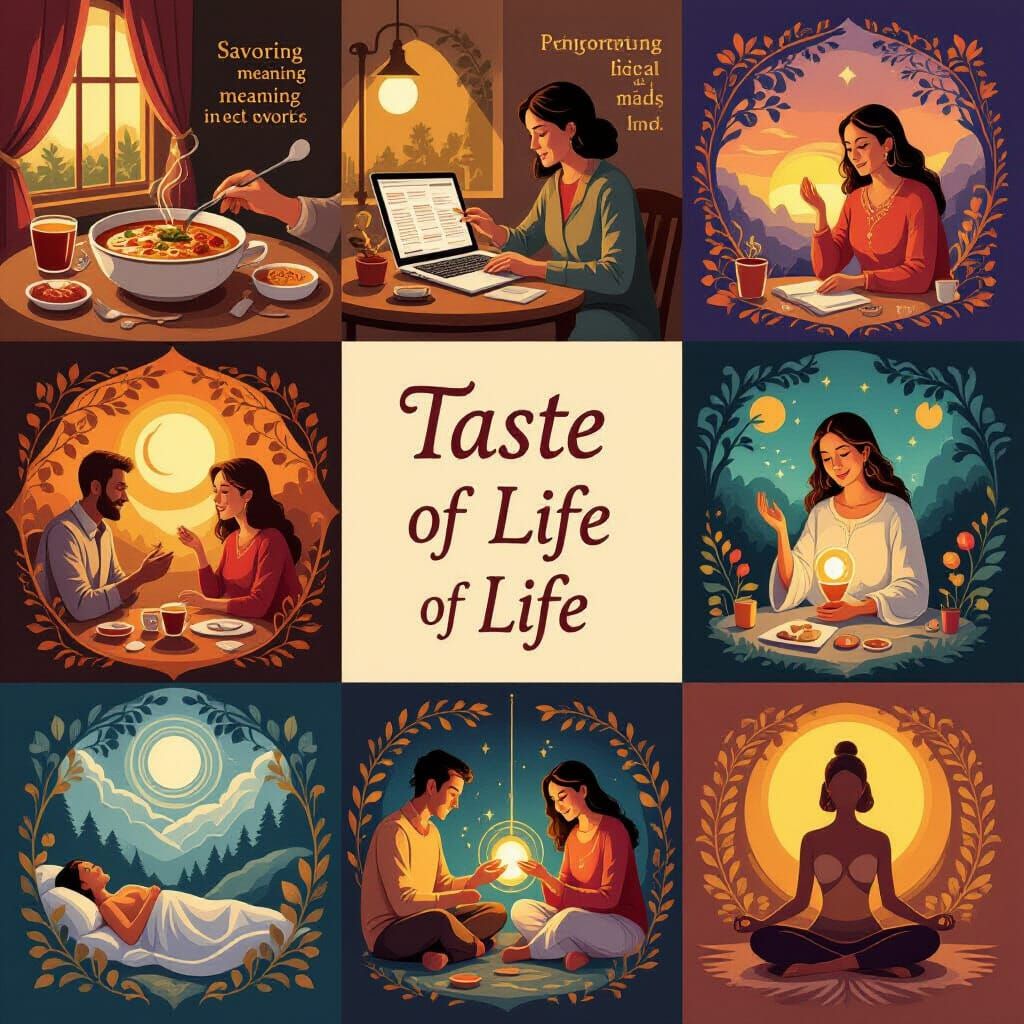 Eight Tastes of Life: A Vibrant Symbolic Illustration