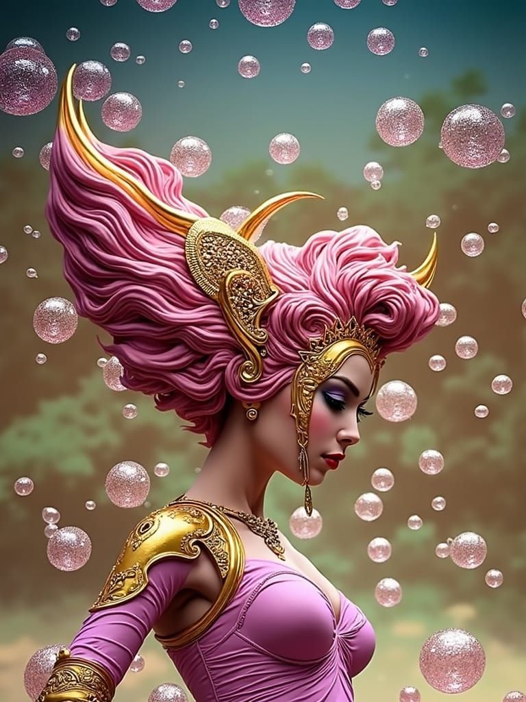 Ethereal Pink Goddess in Art Nouveau Airbrush Style