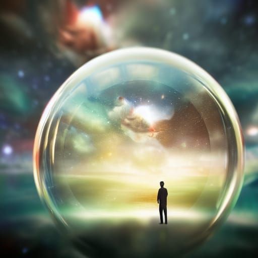 Man in Galaxy Bubble: Hyperrealistic Digital Matte Painting