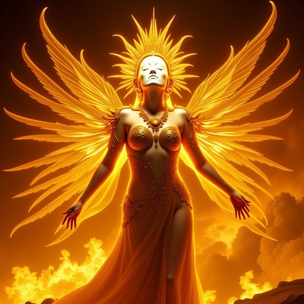 Fiery Fairy with Golden Wings: Digital Art