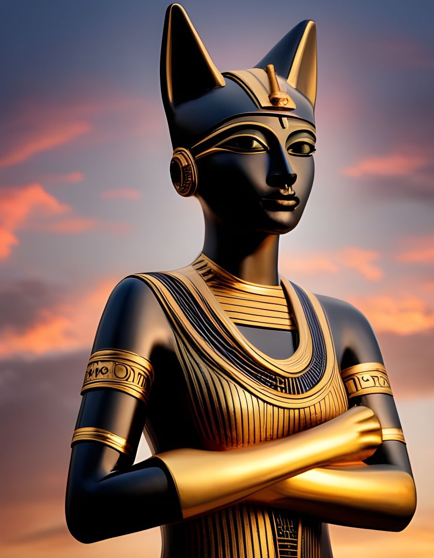 Ancient Egyptian Cat Goddess Bastet in Gold and Black