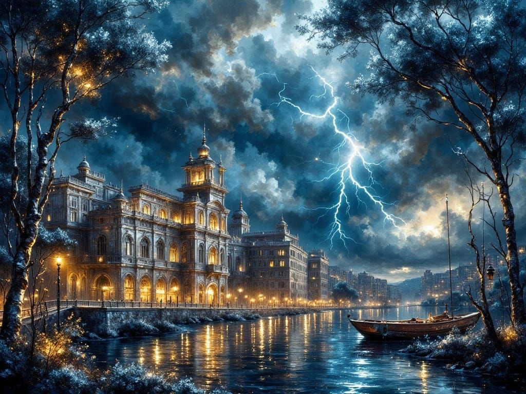 Thunderstorm Over Palma de Mallorca in Impasto Style