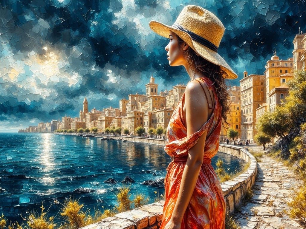 Woman Gazing at Storm in Palma de Mallorca