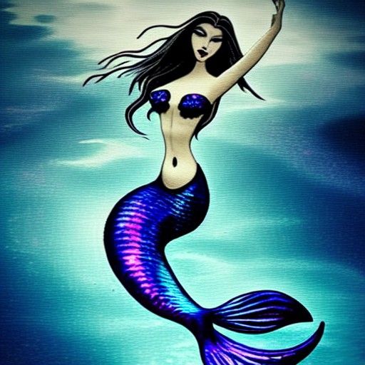 Elegant Mermaid Descends into Moonlit Water