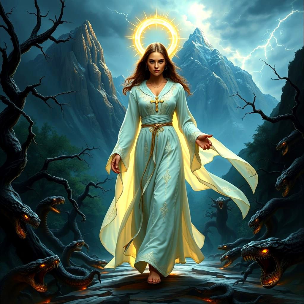 Ethereal Crusader Marches Through Shadowy Valley