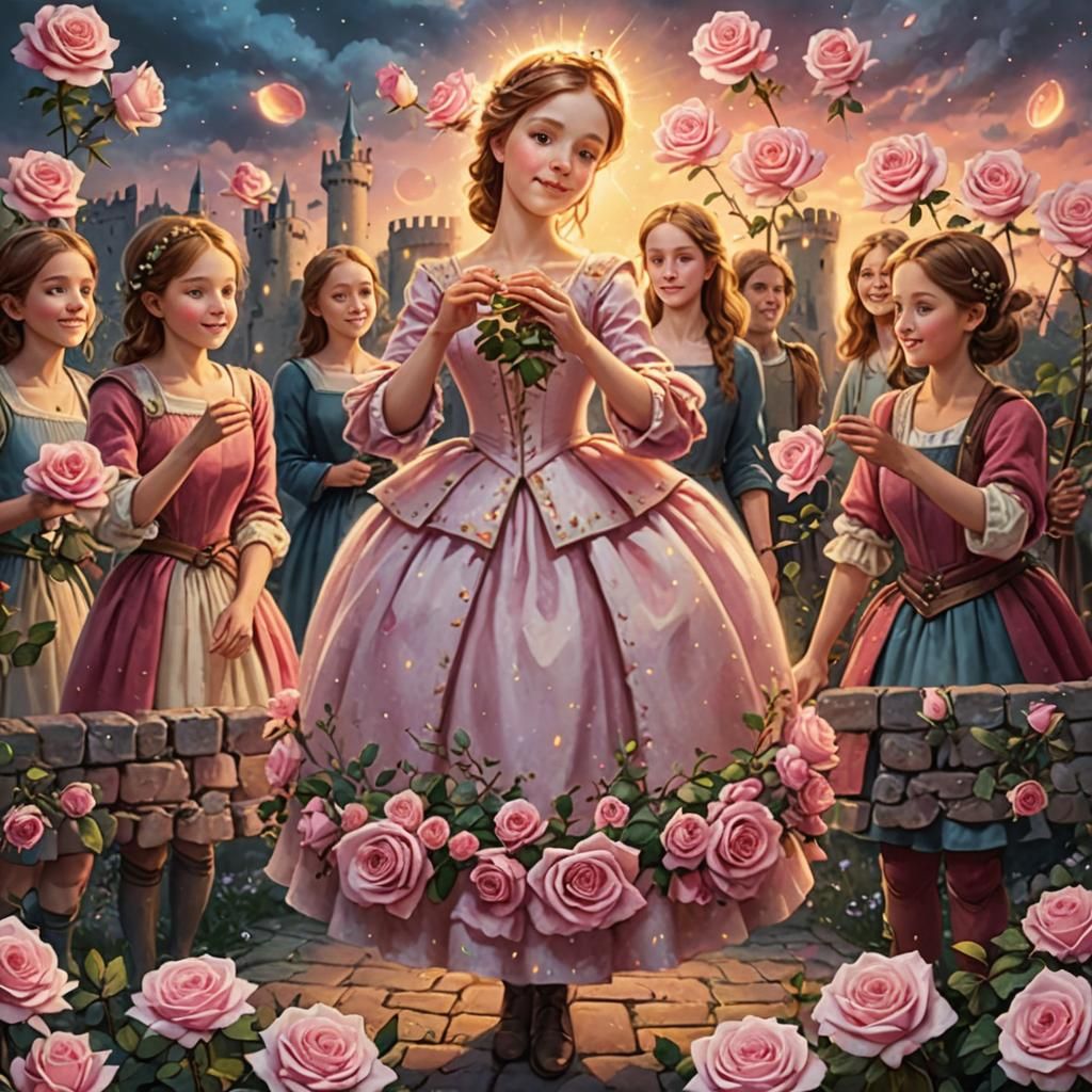 Medieval Castle with Roses in Pastel Colors