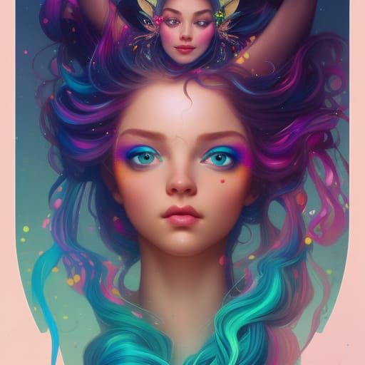 Vibrant Mermaid Fairy Portrait in Triadic Colors