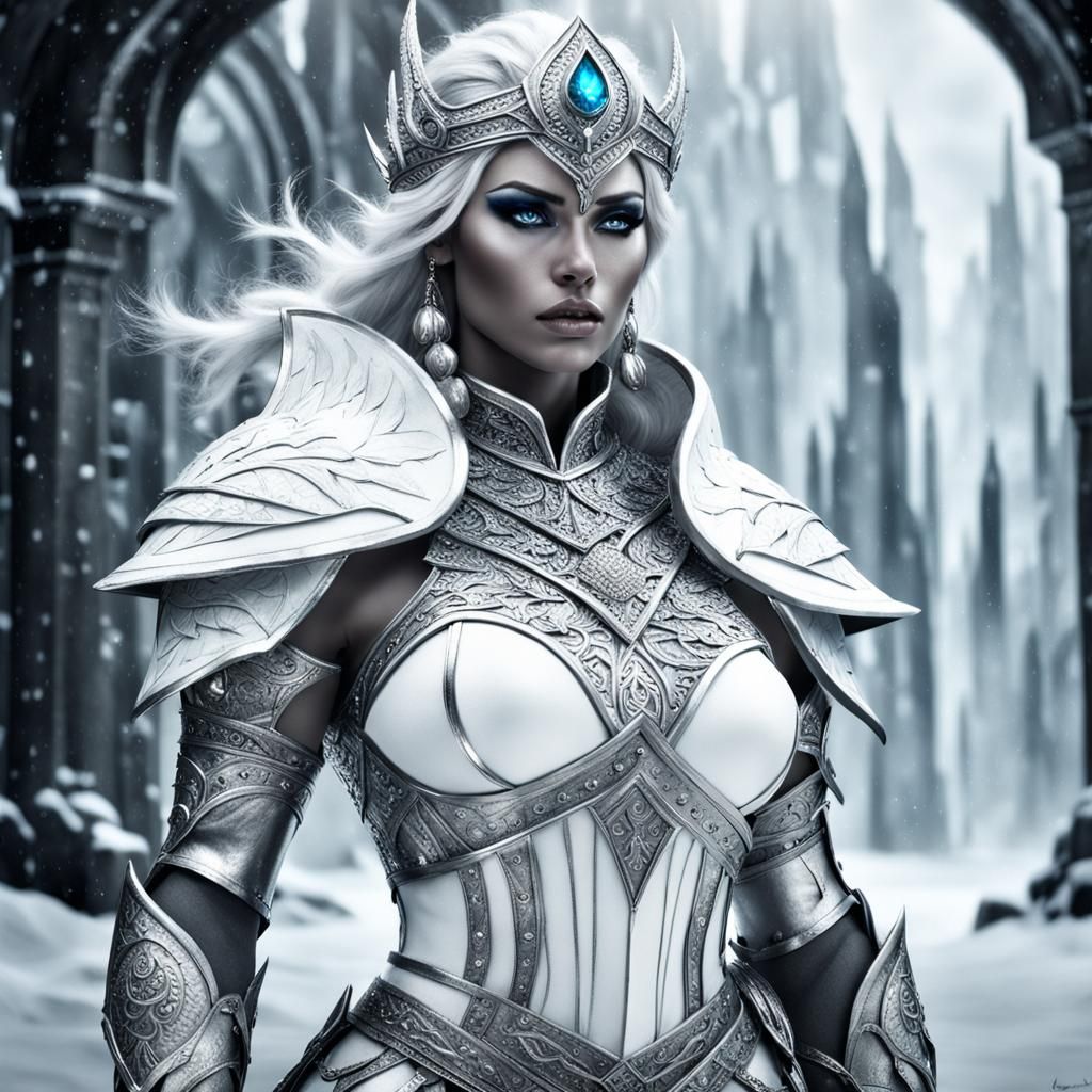 Fantasy Ice Queen Warrior in Black and White