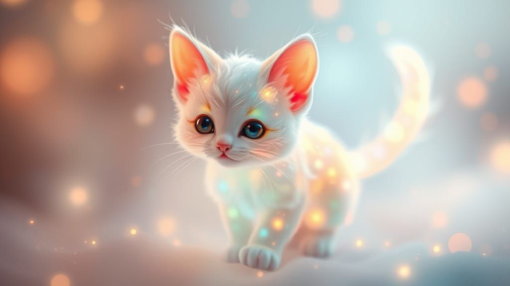 Ethereal Feline Made of Soft, Glowing Light