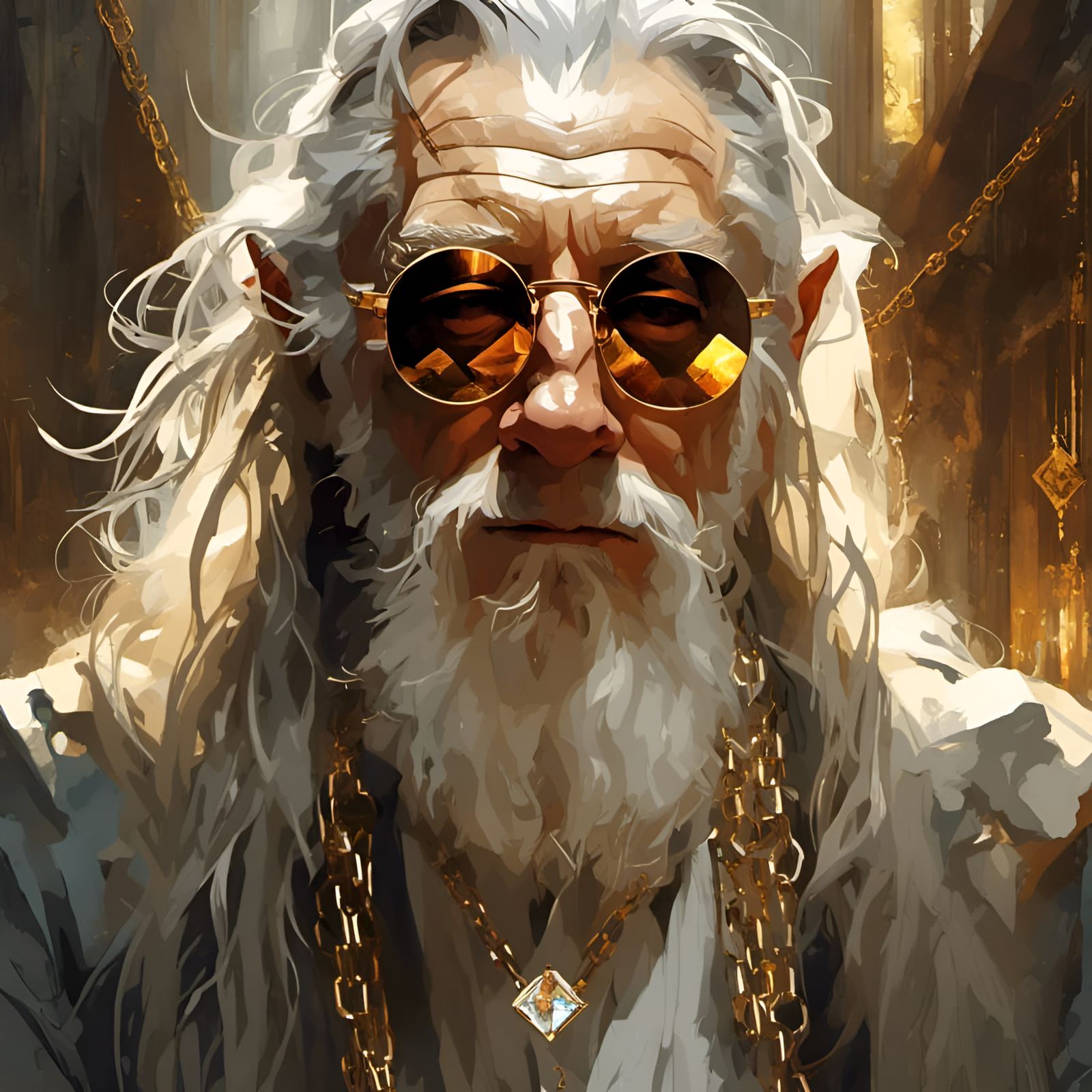 Gandalf with Diamond Sunglasses and Gold Chains