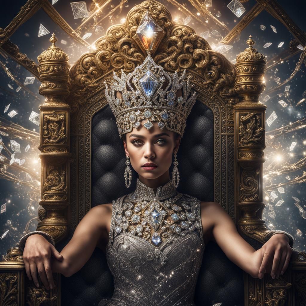 Queen of Diamonds on Her Throne: Hyperrealistic Rendering
