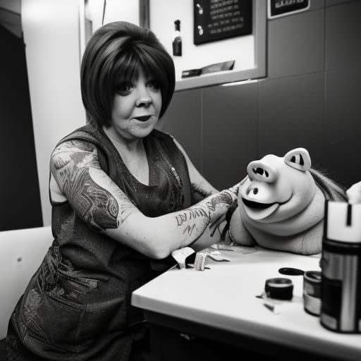 Cilla Black Tattooed by Miss Piggy: Hyperrealistic Prison Sc...