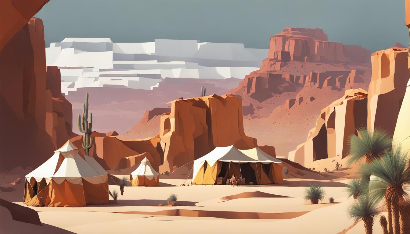 Embracing the Twilight: Merchants Pitch Their Tents as the Caravan Comes to Rest