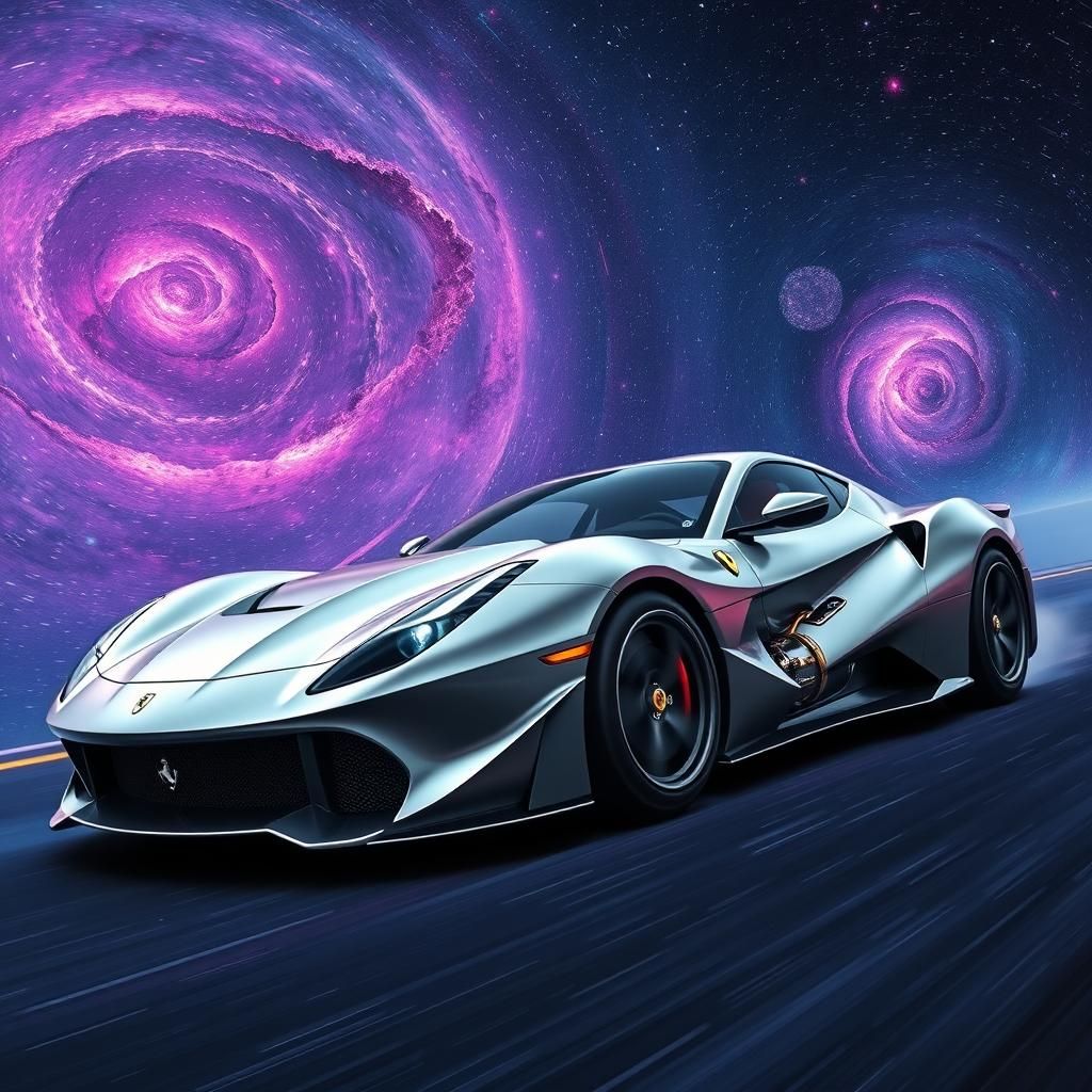 Steampunk Ferrari Speeding Through Starry Galaxy