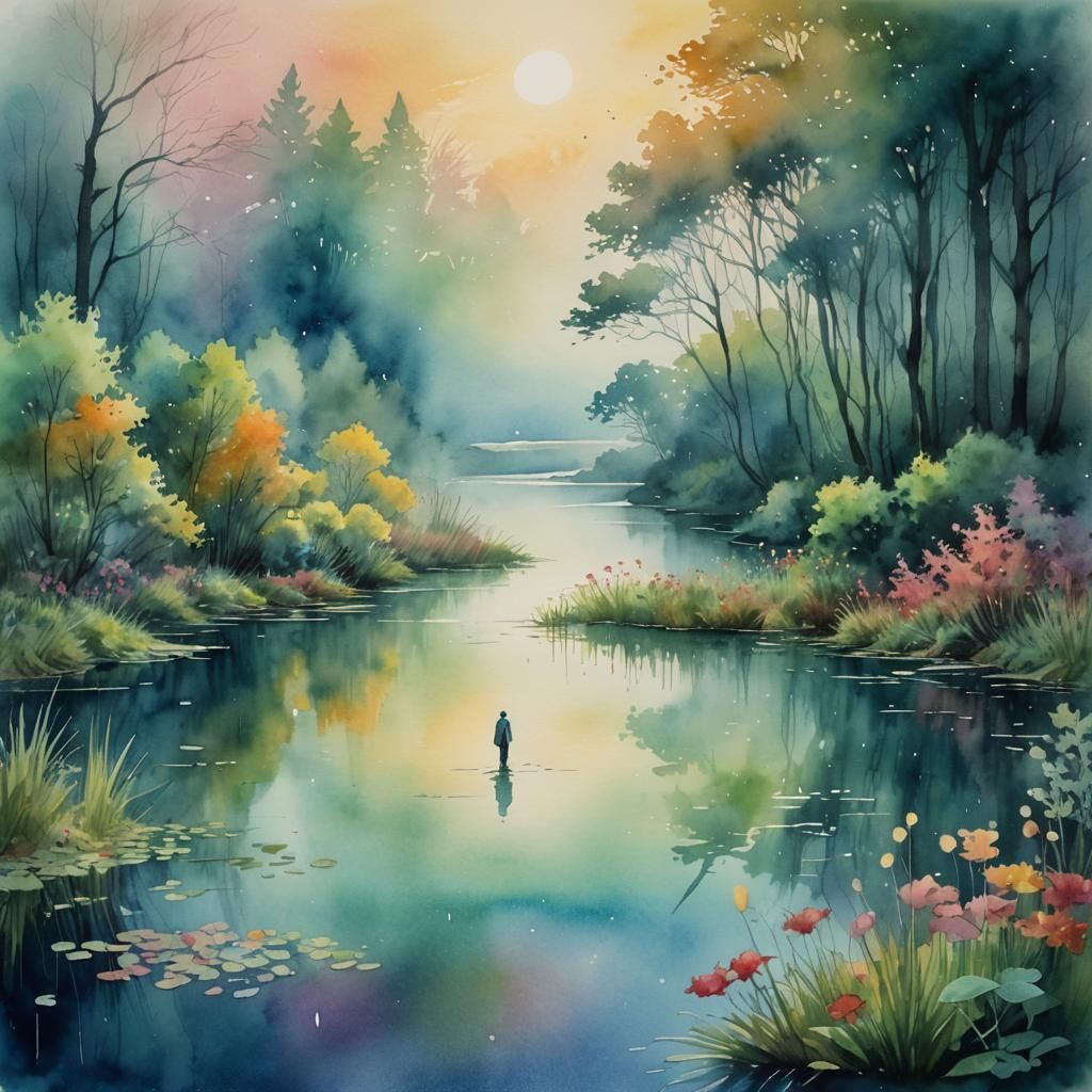 Ethereal Fantasy Realm in Vibrant Watercolor