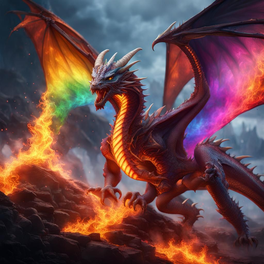 Rainbow Fire Dragon: Detailed Fantasy Art