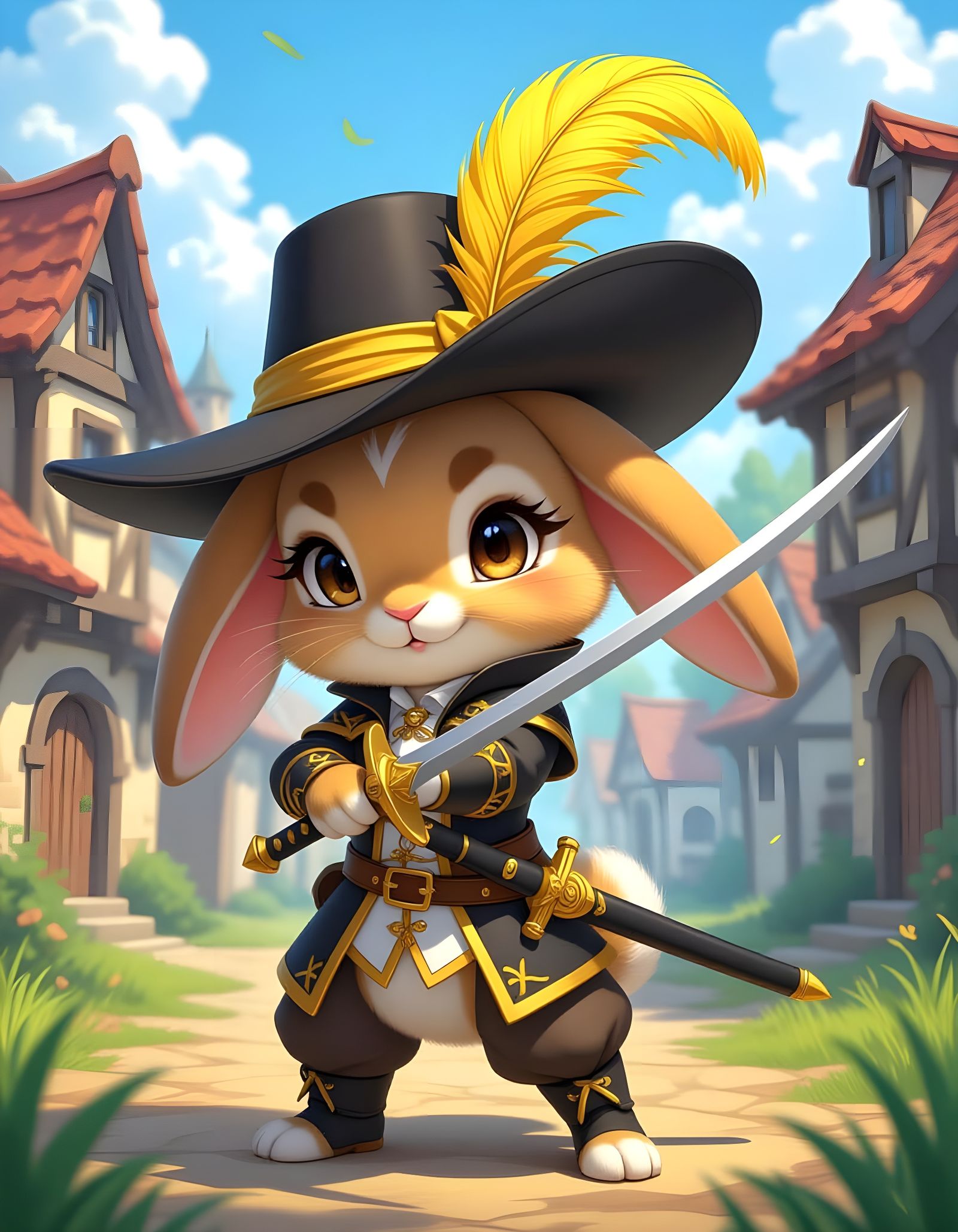 Chibi Rabbit Puss-in-Boots in Anime Style