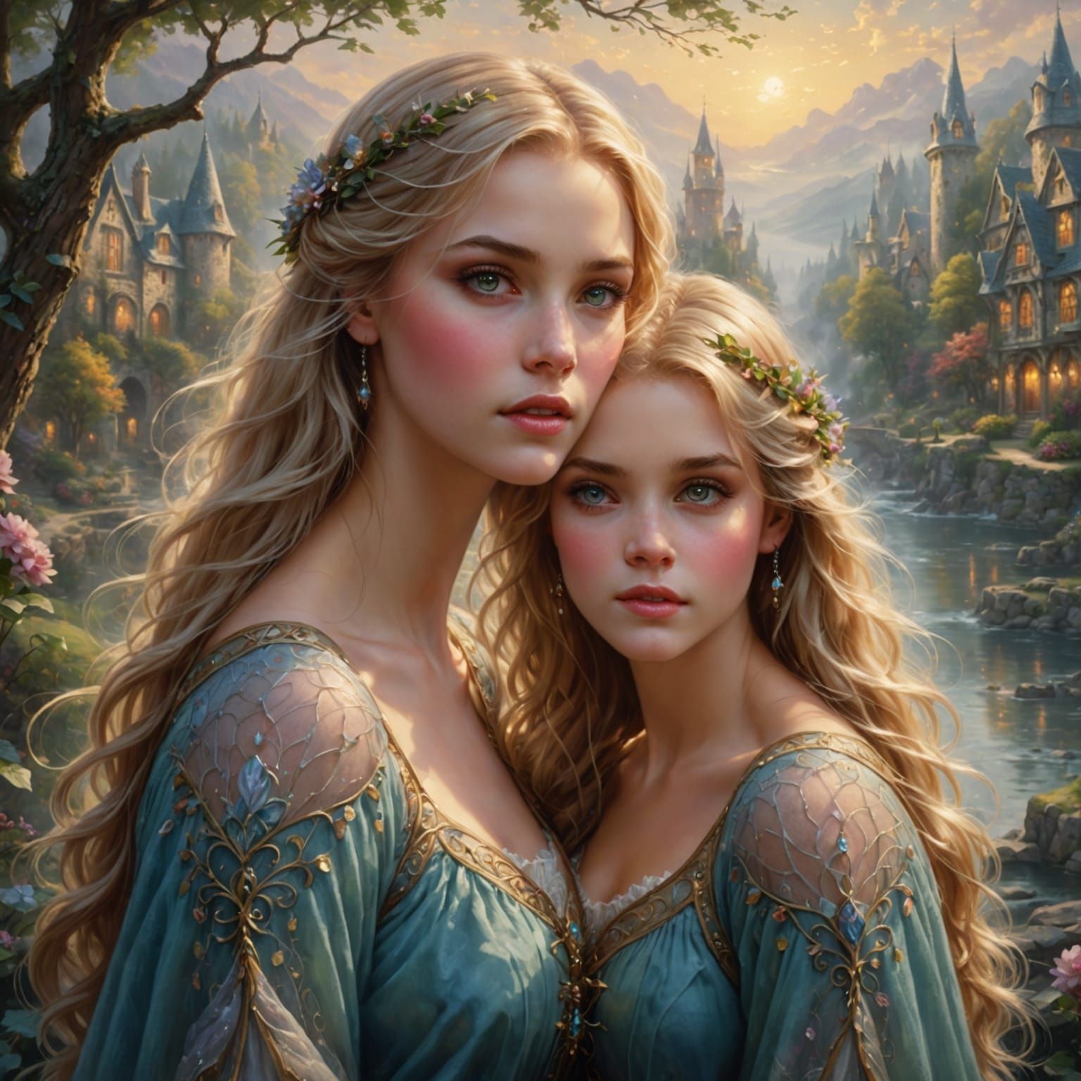 Ethereal Fantasy Twins in Long Blonde Hair