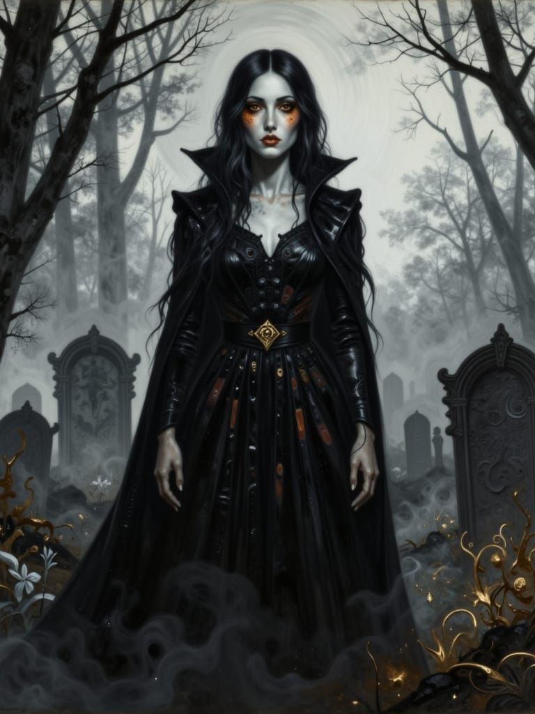 Vampire in Misty Transylvania Graveyard