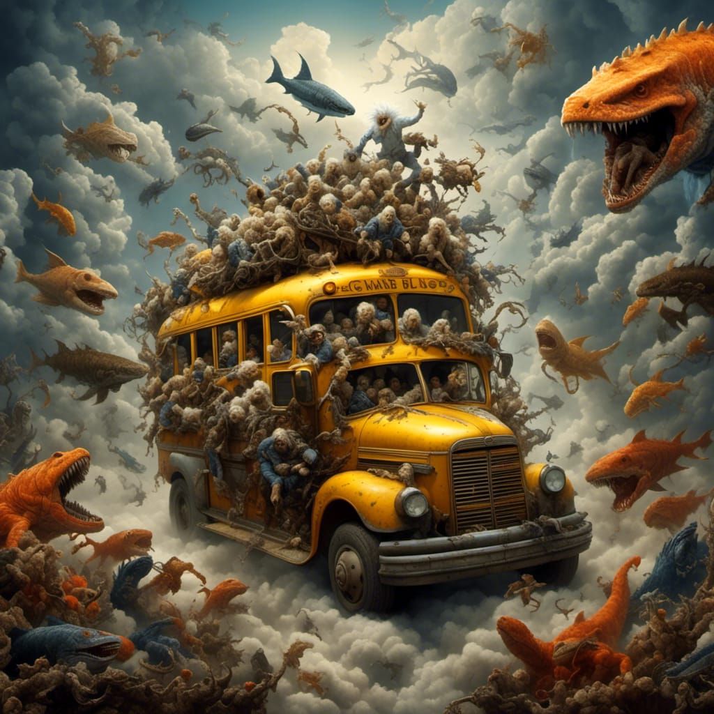 Surreal Gary Busey Cloud Bus Adventure