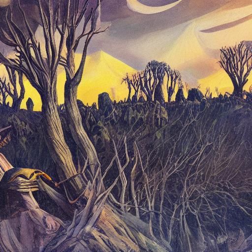 Eerie Rabbit Butcher in Dark Surrealist Landscape