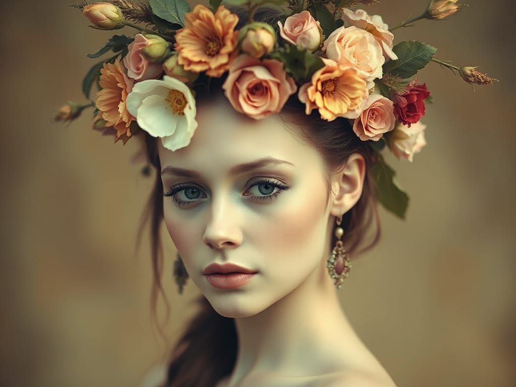 Ethereal Goddess of Spring in Floral Headpiece