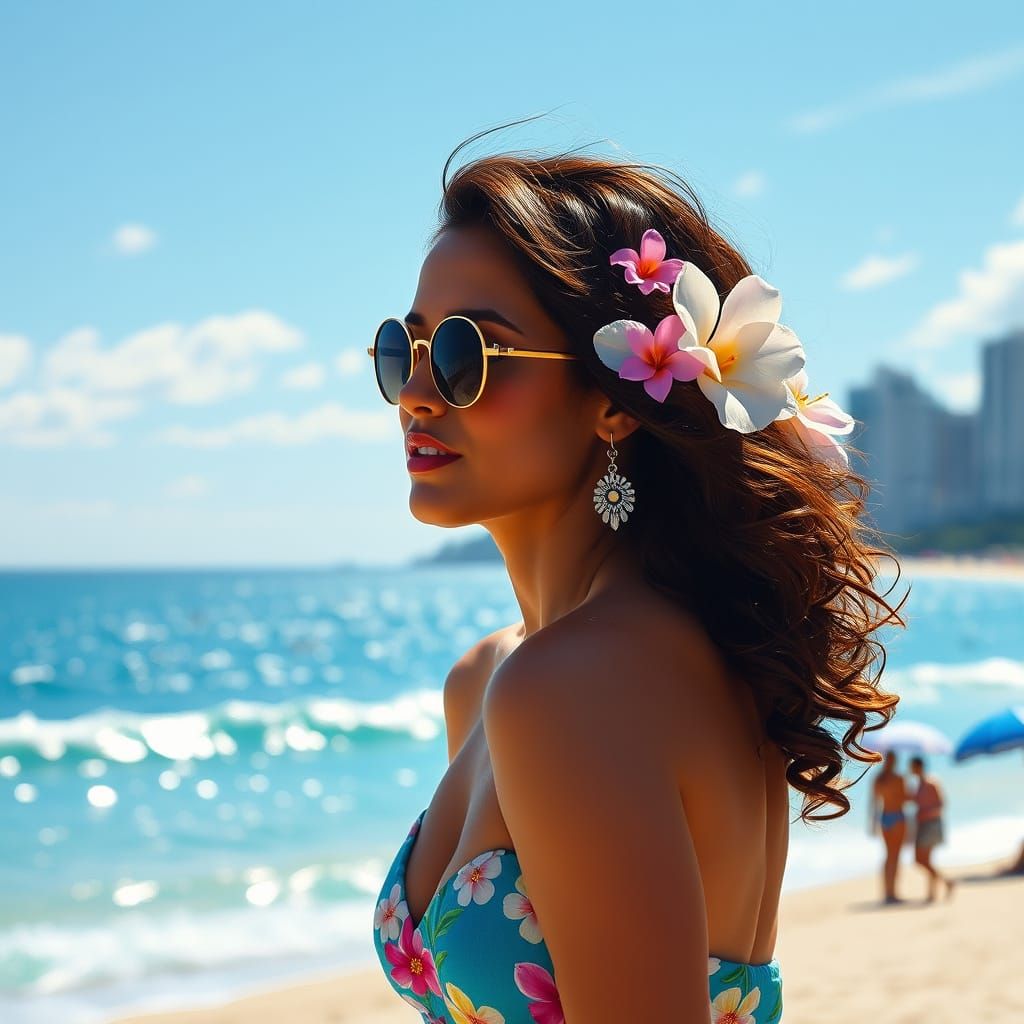 Vibrant Tropical Woman on Copacabana Beach