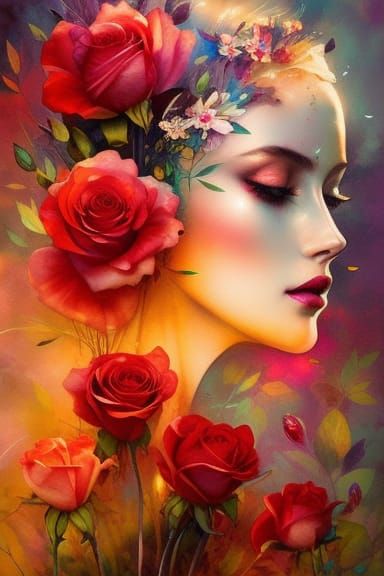 Hybrid Red Roses Liquid Art in 8k Resolution
