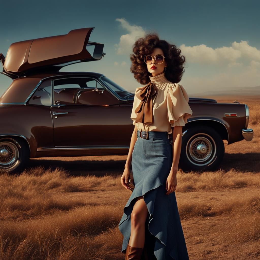 Woman with 70s Hair and Style