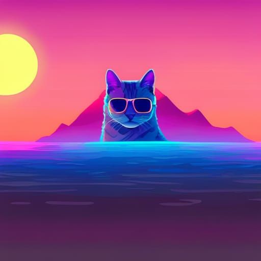 Minimalist Synthwave Cat Desktop Wallpaper
