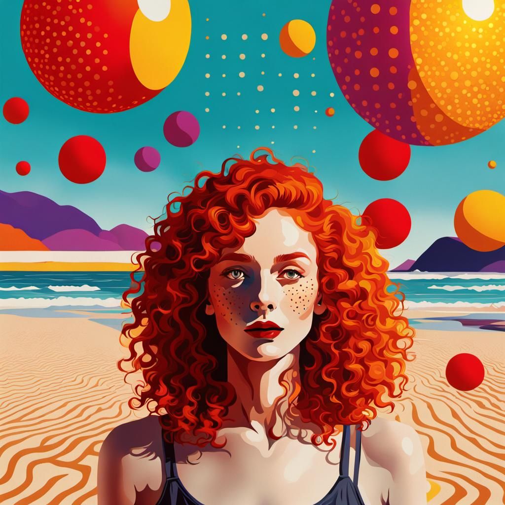 Woman with Red Hair in Pop Art Screen Print
