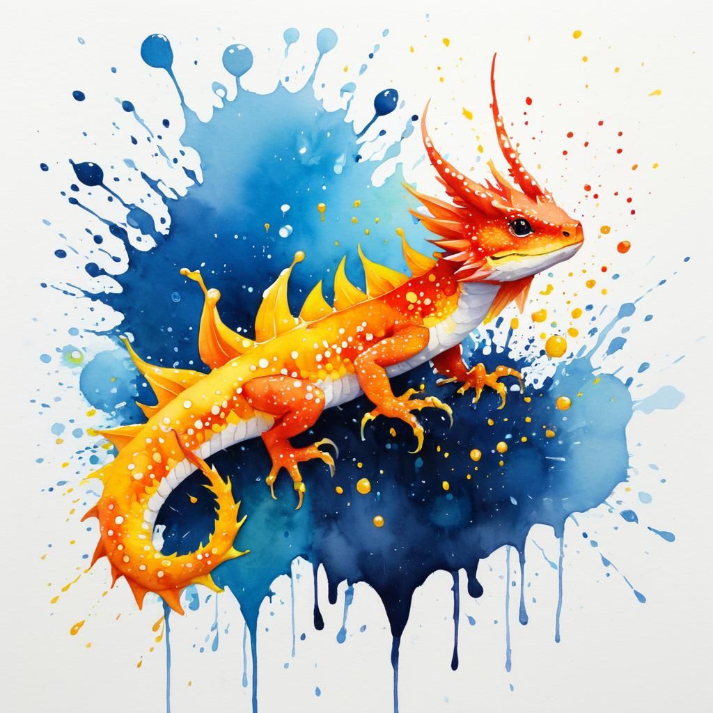 Watercolor Dragon with Splatter Effects