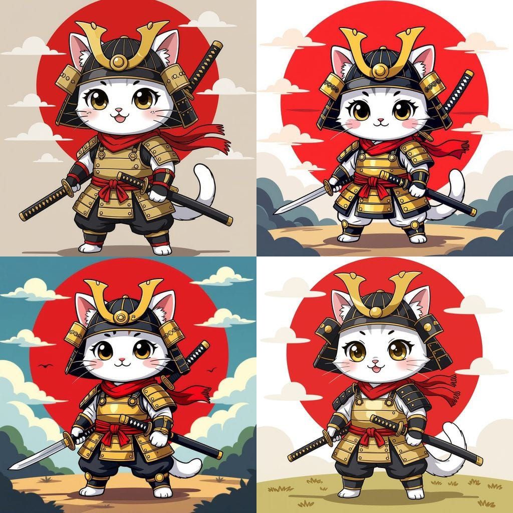 Chibi Samurai Cat Warrior with Katana