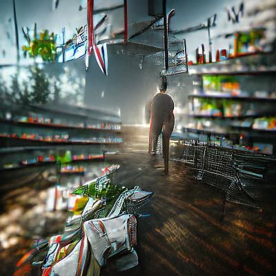 Solitary Figure in a Bustling Marketplace
