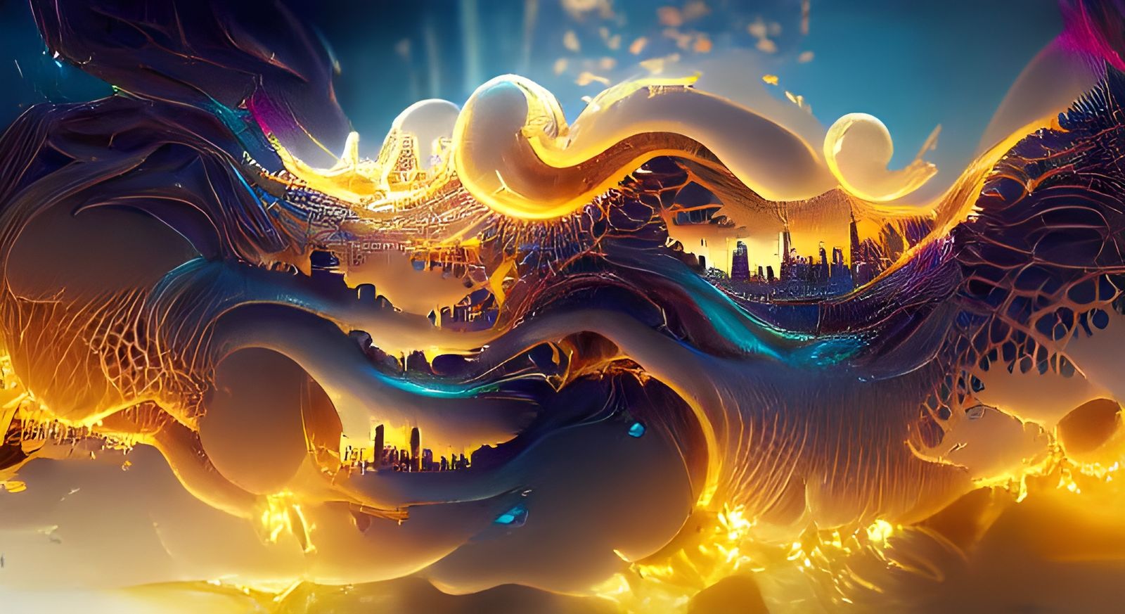 Radiant Gold Fractal in Hyperreal Digital Art