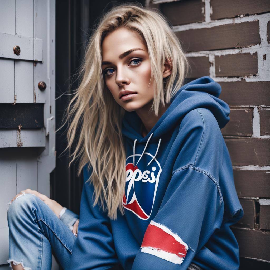 Girl in Pepsi Hoodie and Jeans, Digital Art