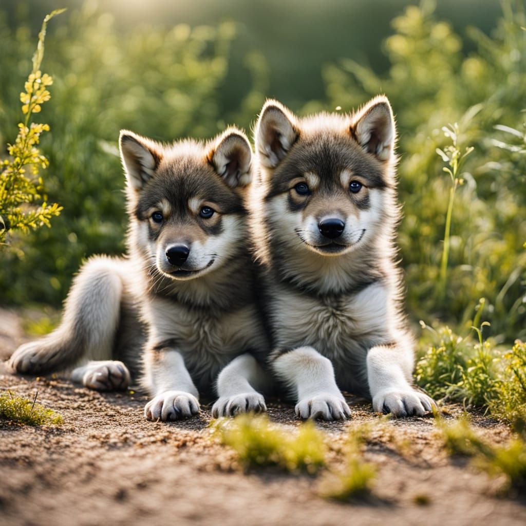 Adorable Wolf Puppies Play in the Snow