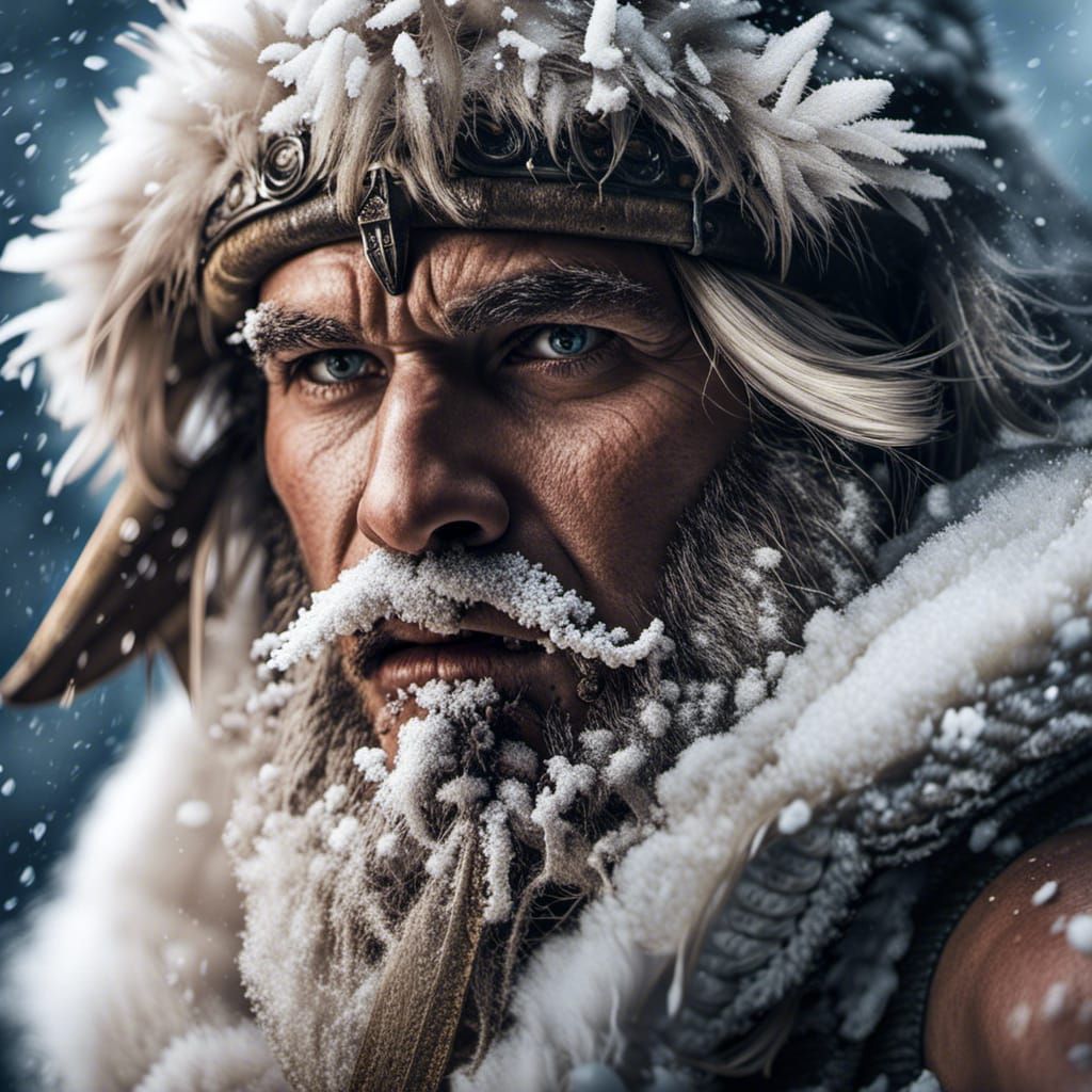 Hyperrealistic Portrait of a Snow Barbarian in Fur