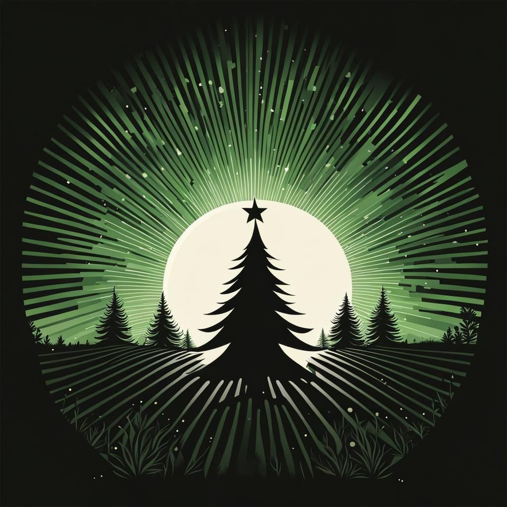 Elegant Christmas Tree Silhouette With Minimalist Elves