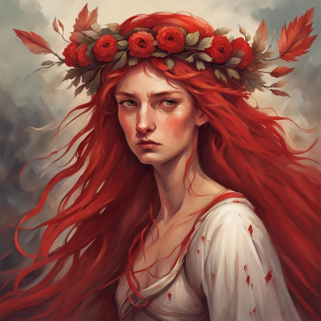 Fairy Ravijojla with Red Hair and Flower Wreath