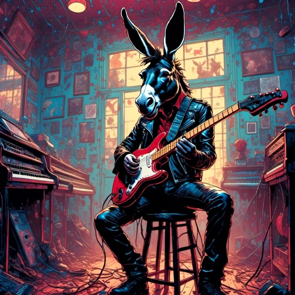 Donkey Rock Star Plays Guitar in Nightclub
