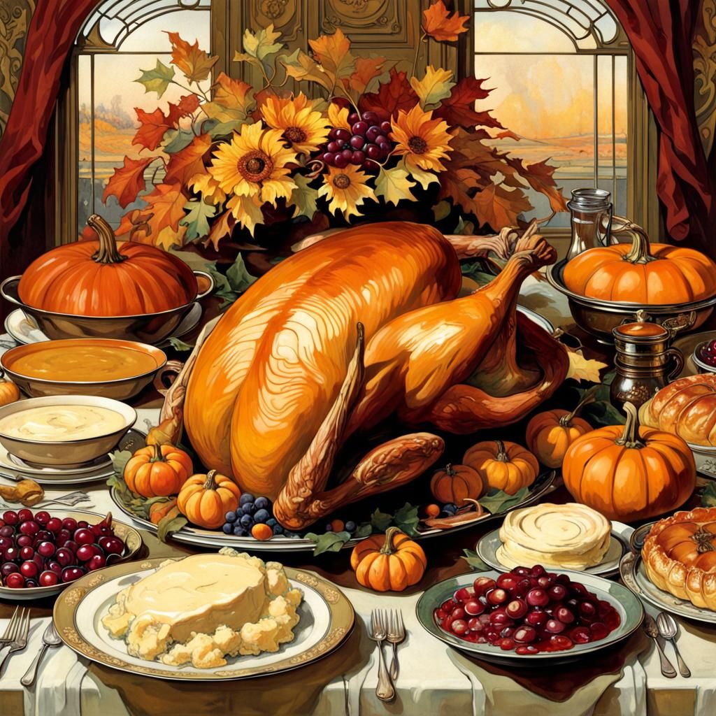 Thanksgiving Harvest Table in Art Nouveau Style