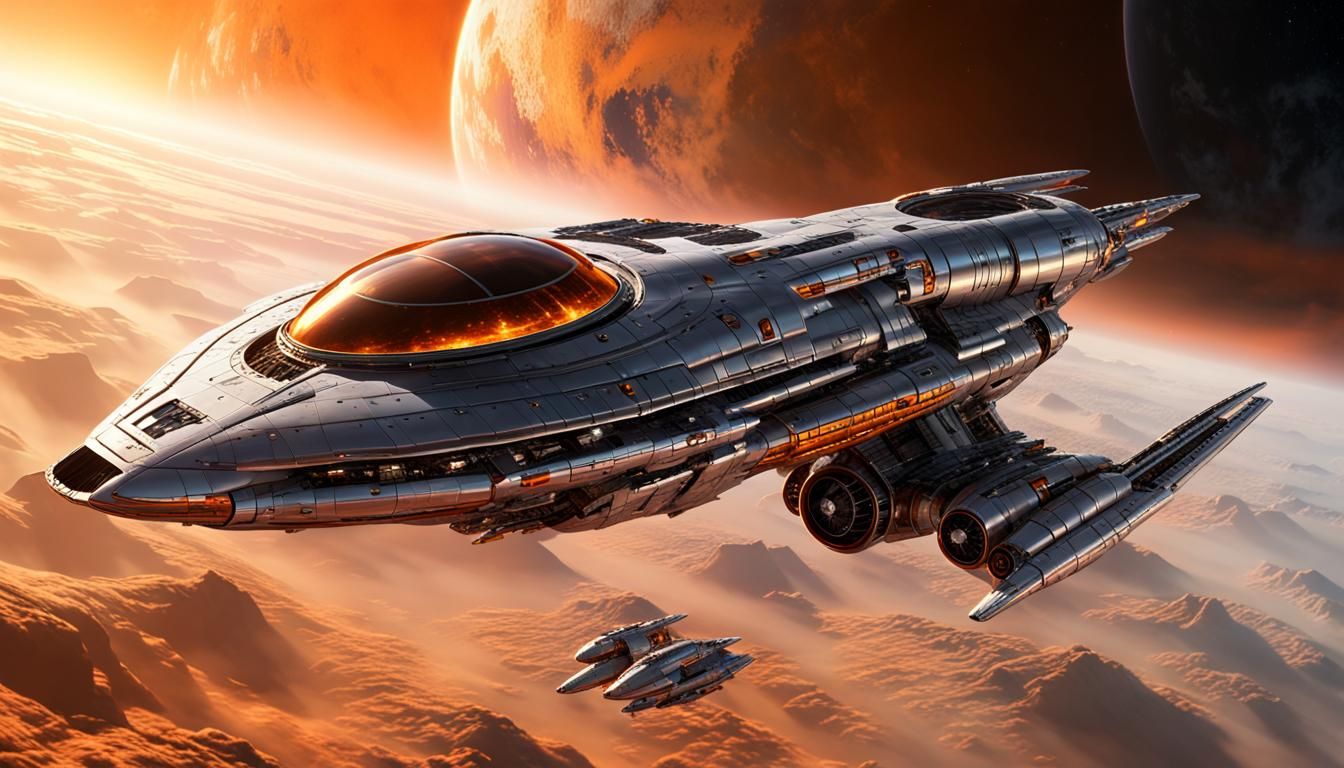 Sleek Starship Over Alien Planet in Sci-Fi Style